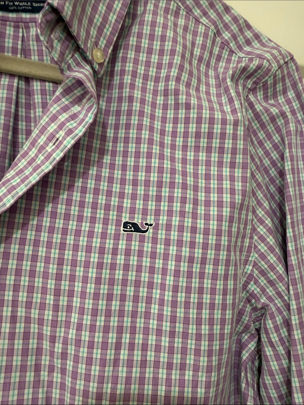 Vineyard Vines Men’s Lavender and White Checked Button-Down Shirt - Picture 3 of 4